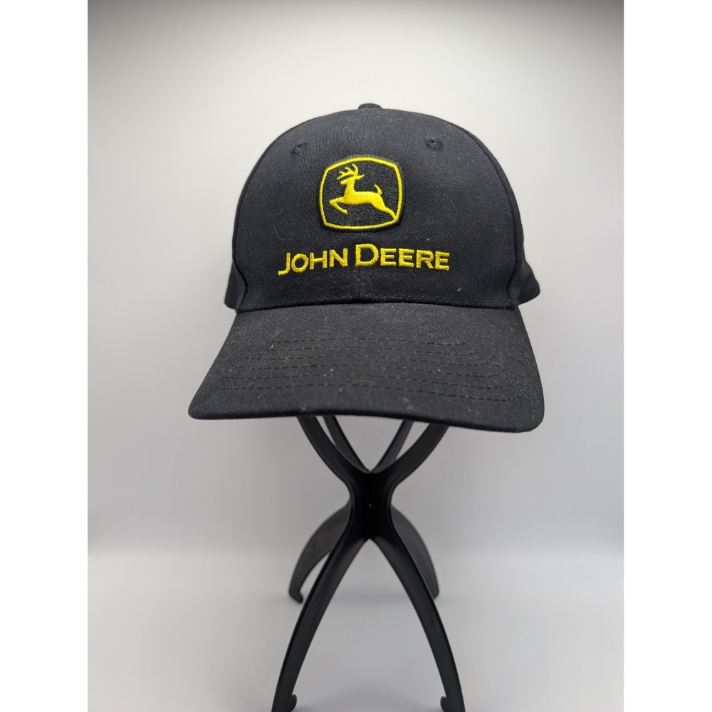John Deere Black Cotton Baseball Cap Building Together Yellow Logo Hat One Size